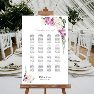 16 Tafel Roze Witte Roos Bloemstuk Stoelenkaart Poster