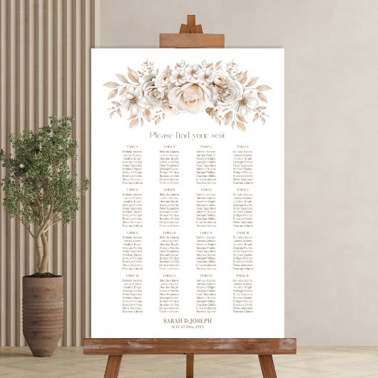 16 Tafel Wit Bloemen Bruiloft Zitkaarten Poster