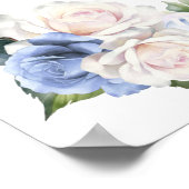 16 Tafelblauw Wit Rose Bloemen Zitting Grafiek Poster (Hoek)