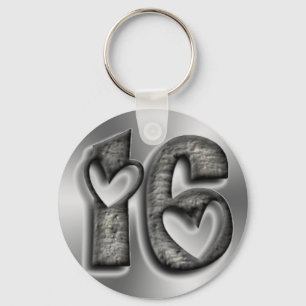 16 Typografie Rustic Silver Grey Number Sleutelhanger