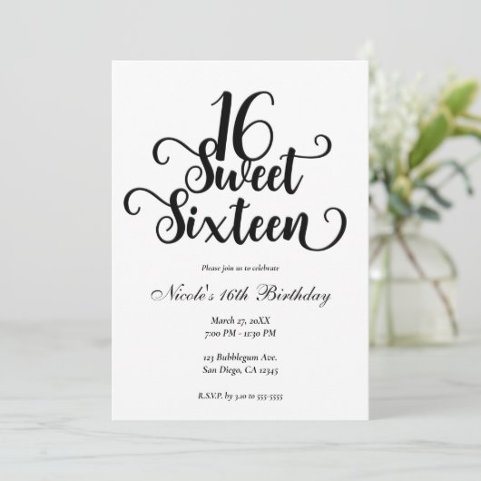 16 Witte en zwarte verjaardag Kaart (Staand voorkant)