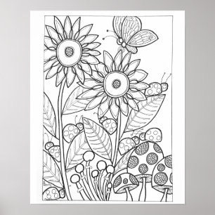 16 "x 20" lieveheersbeestjes en vlinder met bloem poster
