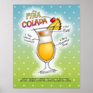 16" X 20" - PINA COLADA RECEPT COCKTAIL KUNST POSTER