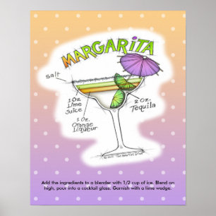 16" X 20" POSTER - MARGARITA RECEPT COCKTAIL KUNST
