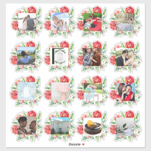 16 x TROUWFOTO Dagboek Planner Rode Rozen Sticker (Vel)