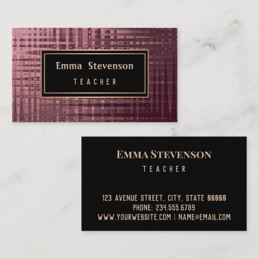 16 Zwart roze, abstract, patroon, roze en zwart Visitekaartje (Voorkant / Achterkant)
