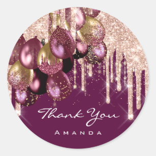 16de Bridal Glitter Ballon Roos Burgund Ronde Sticker