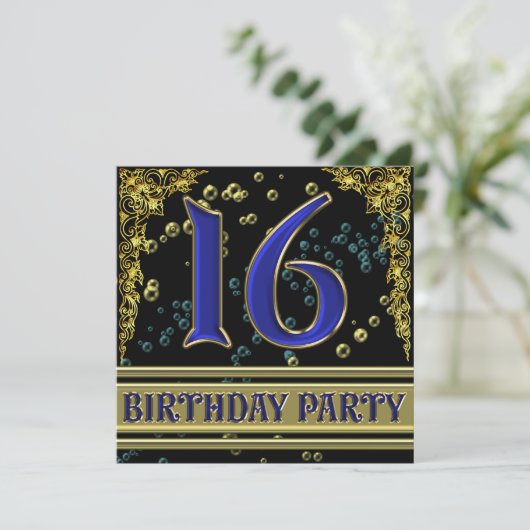 16de verjaardag van Black and Gold Kaart (Staand voorkant)