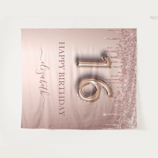 16de verjaardag van het roze roze roze roodbruin g wandkleed (Voorkant (horizontaal))