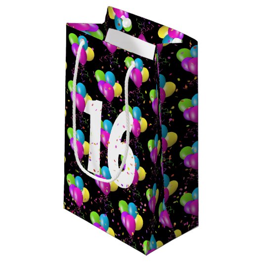 16e Anniversaire Ballons et Confetti Petit Sac Cad (Devant Angle)