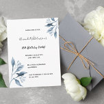 16e anniversaire blanc bleu botanique invitation<br><div class="desc">Un invitation de fête de 16 ans, élégant et simple. Devant un arrière - plan blanc et chic décoré de branches botaniques bleues, des fleurs. Modèles pour un nom, 16 ans et les détails de votre fête. Dos : couleur arrière - plan bleue classique. Conseil : Si vous ne voulez...</div>