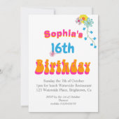 16e anniversaire Floral Flower Invitation colorée (Dos)
