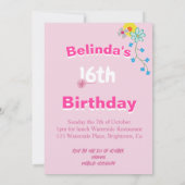 16e anniversaire Floral Flower Pink Invitation (Dos)