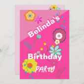 16e anniversaire Floral Flower Pink Invitation (Devant / Derrière)