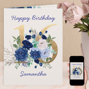 16e anniversaire Floral Numéro 16 Carte personnali