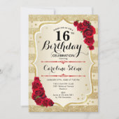 16e anniversaire - Gold Stripes Invitation Rose (Devant)