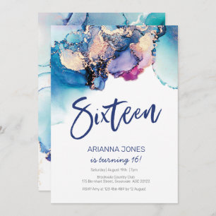 16e anniversaire Invitation Aquarelle Abstraite bl
