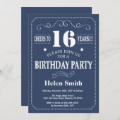 16e anniversaire Invitation Bleu et blanc (Devant / Derrière)