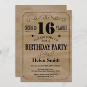 16e anniversaire Invitation Bois rustique (Devant / Derrière)