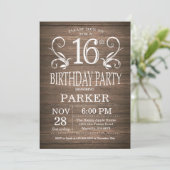 16e anniversaire Invitation Bois rustique Floral (Debout devant)