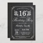 16e anniversaire Invitation Floral Chalkboard (Devant / Derrière)