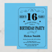 16e anniversaire Invitation Noir et Bleu (Devant / Derrière)