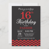 16e anniversaire Invitation Noir et Rouge (Devant)