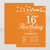 16e anniversaire Invitation Orange (Devant / Derrière)