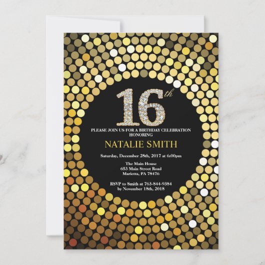 16e anniversaire Invitation Parties scintillant no (Devant)