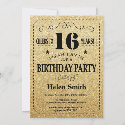 16e anniversaire Invitation Parties scintillant no (Devant)