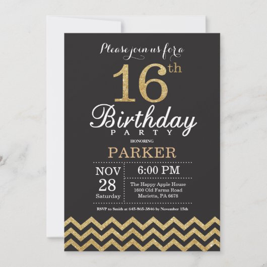 16e anniversaire Invitation Parties scintillant no (Devant)
