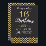16e anniversaire Invitation Parties scintillant no<br><div class="desc">Invitation du 16e anniversaire avec Parties scintillant noire et or Chevron. Tableau de bord. Anniversaire enfant. Invitation Anniversaire garçon ou fille. Pour plus de personnalisation,  cliquez sur le bouton "Customiser" et utilisez notre outil de conception pour modifier ce modèle.</div>