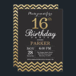 16e anniversaire Invitation Parties scintillant no<br><div class="desc">16e Invitation d'anniversaire avec Parties scintillant Black and Gold Chevron. Tableau de bord.Anniversaire enfant. Invitation Anniversaire garçon ou fille.
Pour plus de personnalisation,  cliquez sur le bouton "Customiser" et utilisez notre outil de conception pour modifier ce modèle.</div>