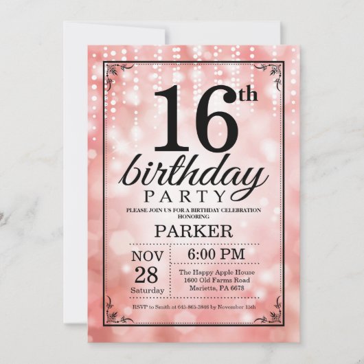 16e anniversaire Invitation Parties scintillant ro (Devant)