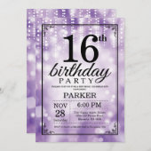 16e anniversaire Invitation Parties scintillant vi (Devant / Derrière)