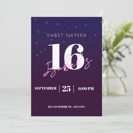 16e anniversaire Invitation pour fille Digital Swe (Debout devant)