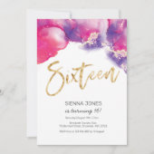 16e anniversaire Invitation rose Abstraite Aquarel (Devant)