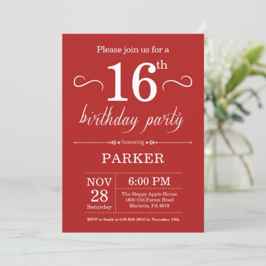 16e anniversaire Invitation Rouge (Debout devant)