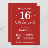 16e anniversaire Invitation Rouge (Devant / Derrière)