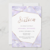 16e anniversaire Invitation violet et or (Devant)