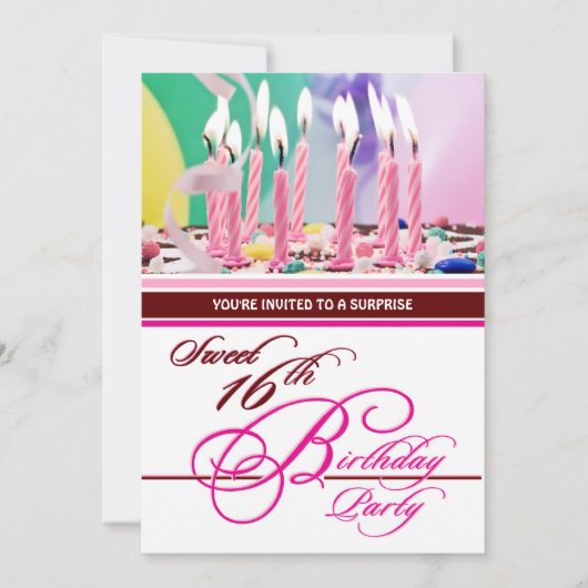 16e anniversaire Invitations de la fête surprise (Devant)