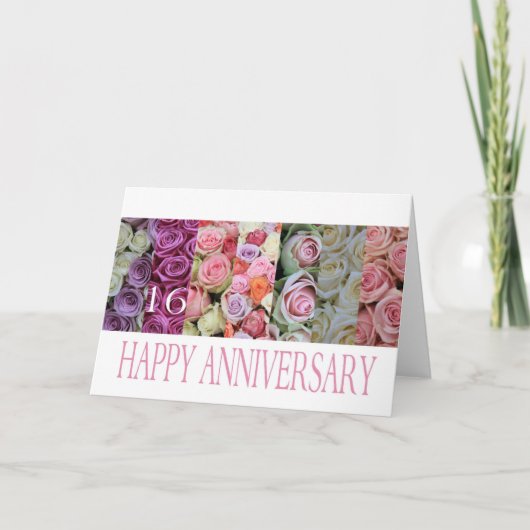 16e anniversaire Mariage Carte pastel roses (Devant)