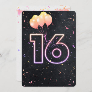 16e anniversaire Neon Connexion Black Invitation