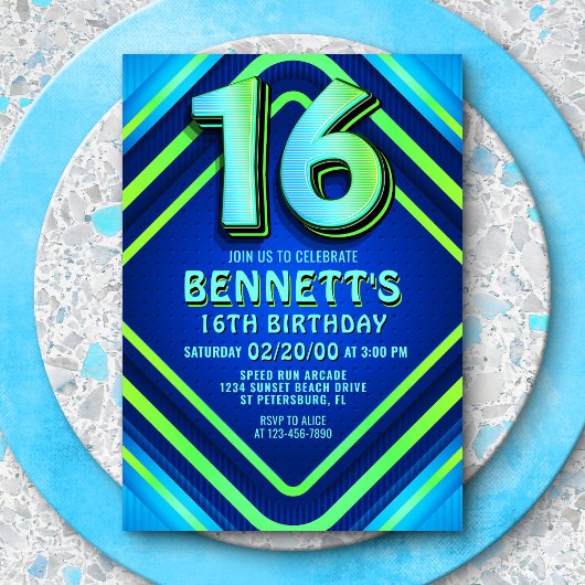 16e anniversaire Neon Invitation