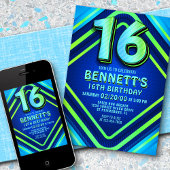 16e anniversaire Neon Invitation