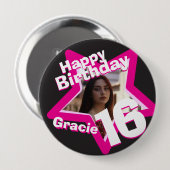 16e anniversaire photo fun hot rose bouton / badge (Devant & derrière)