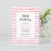 16e anniversaire Pink Stripe Party Invitation (Debout devant)