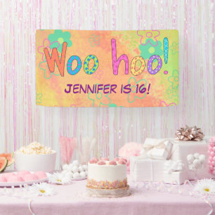 16e anniversaire WooHoo Nom Bannière personnalisée