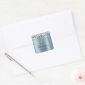 16e Baby shower Glitter 3D Silver Blue Vierkante Sticker (Envelop)