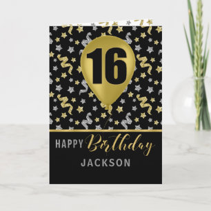 16e Birthday Gold- en Silver Confetti-ballon Kaart